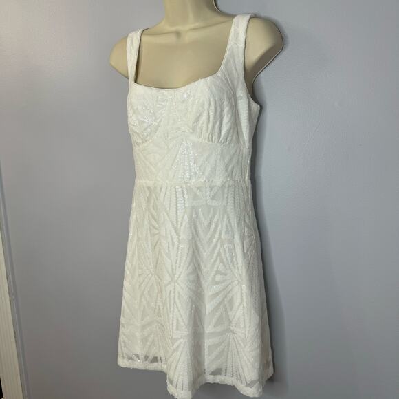 Lulu's Know Your Worth White Sequin Square Neck Mini Dress - Picture 3 of 14